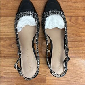 Kelly & Katie Black and White Tweed & Patent Slingback Pumps